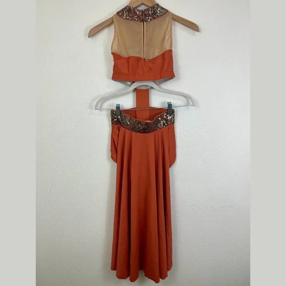 Tenth House Dance Costume One Piece Orange Sequined Girls Large